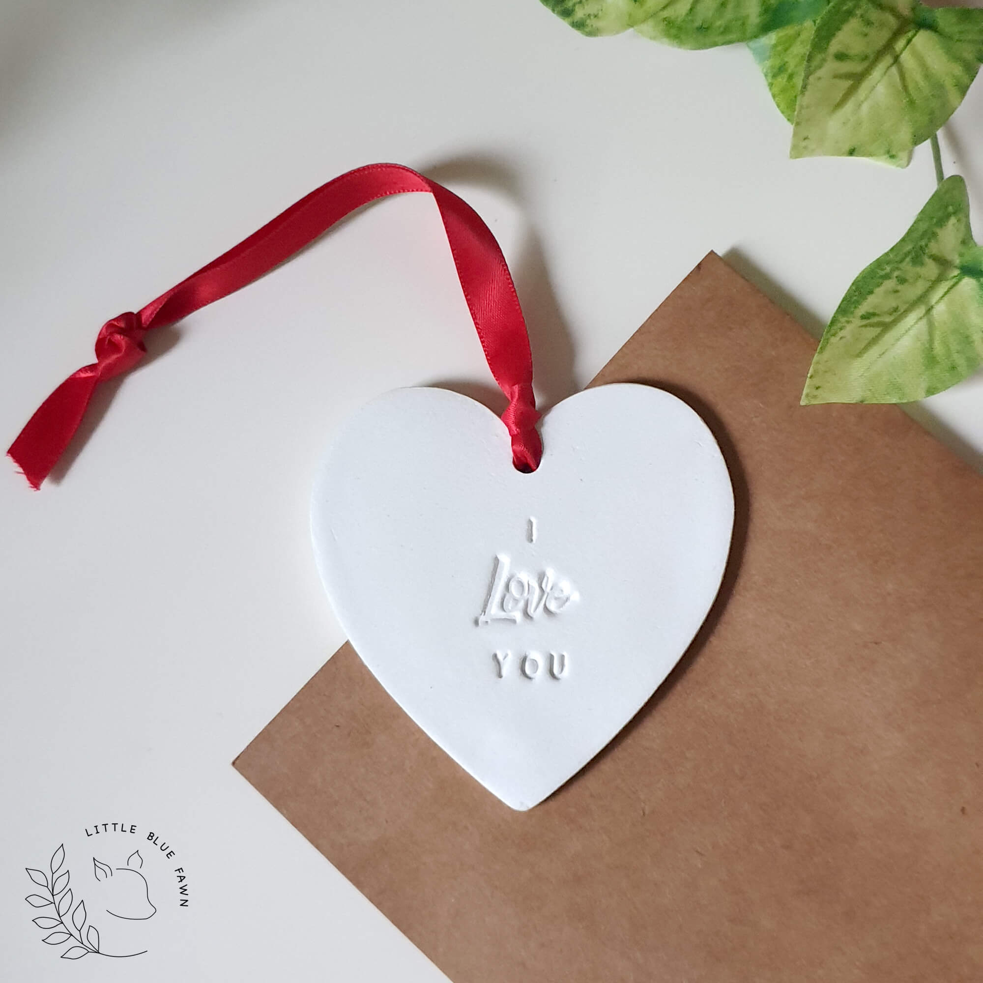 I love you valentine's day heart keepsake gift present made from clay ornament