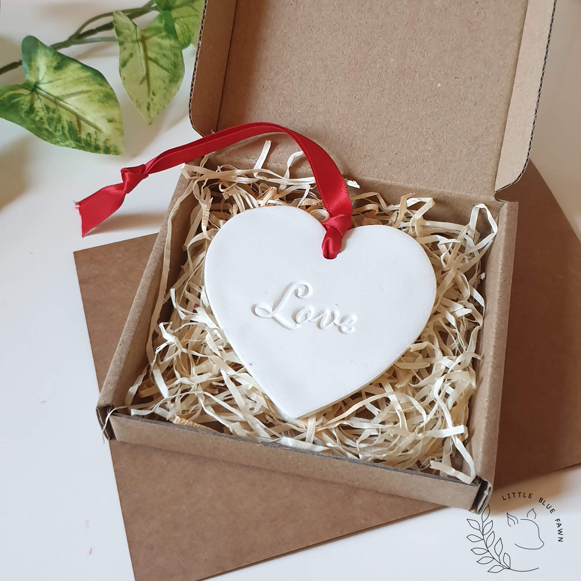 Love heart keepsake Valentines Day gift wedding anniversary present made from clay ornament