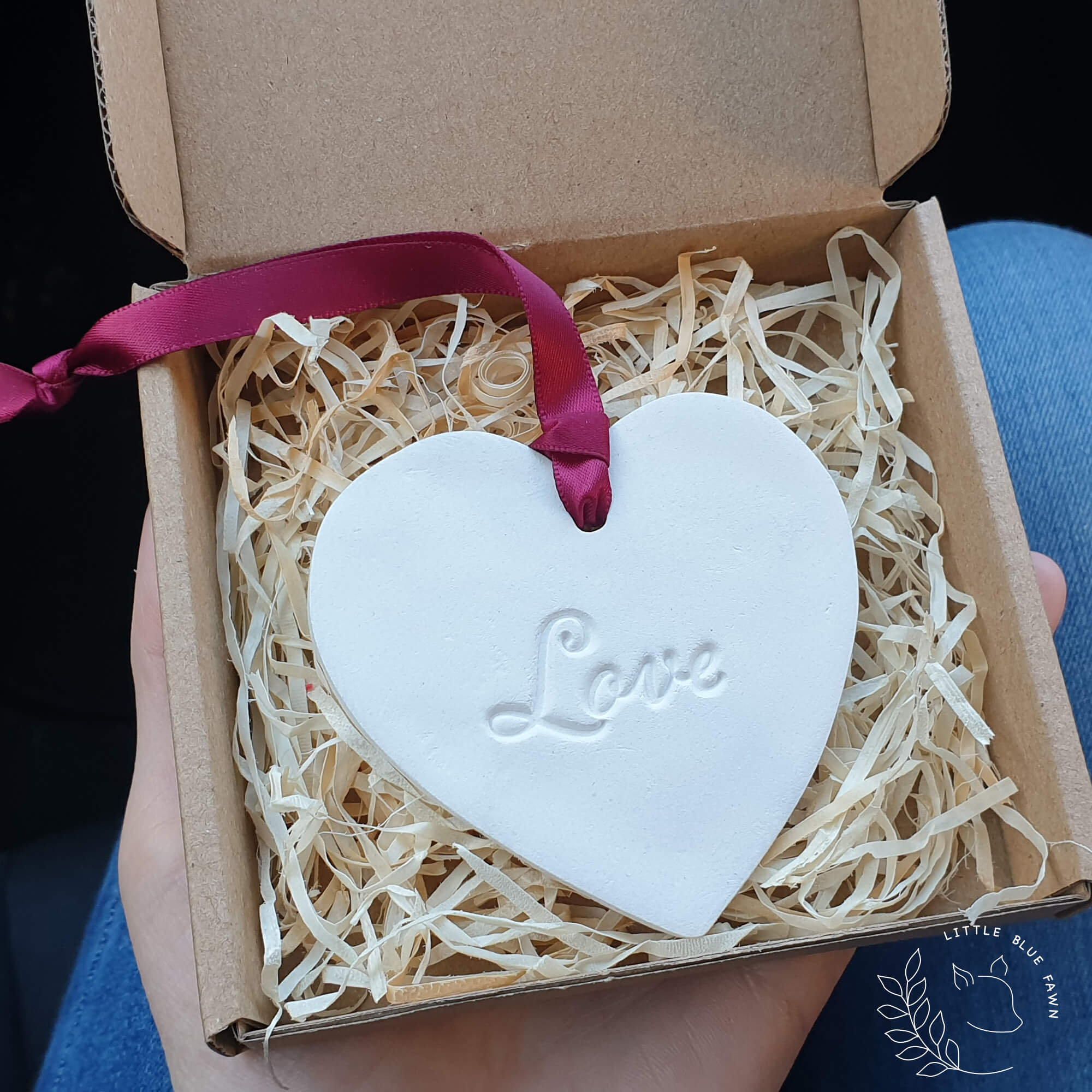 Love heart keepsake Valentines Day gift wedding anniversary present made from clay ornament