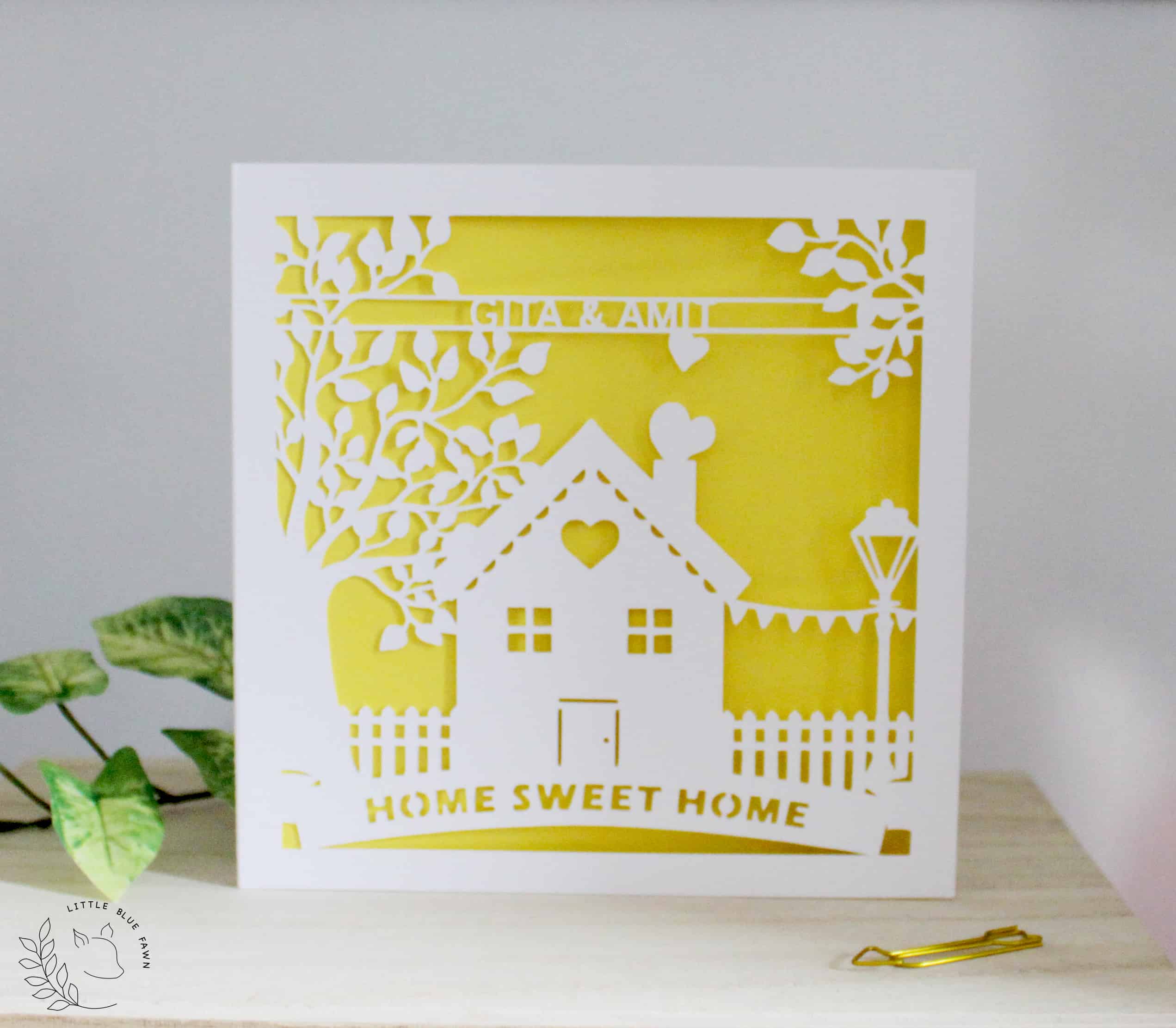 Personalised papercut New Home card with cute house