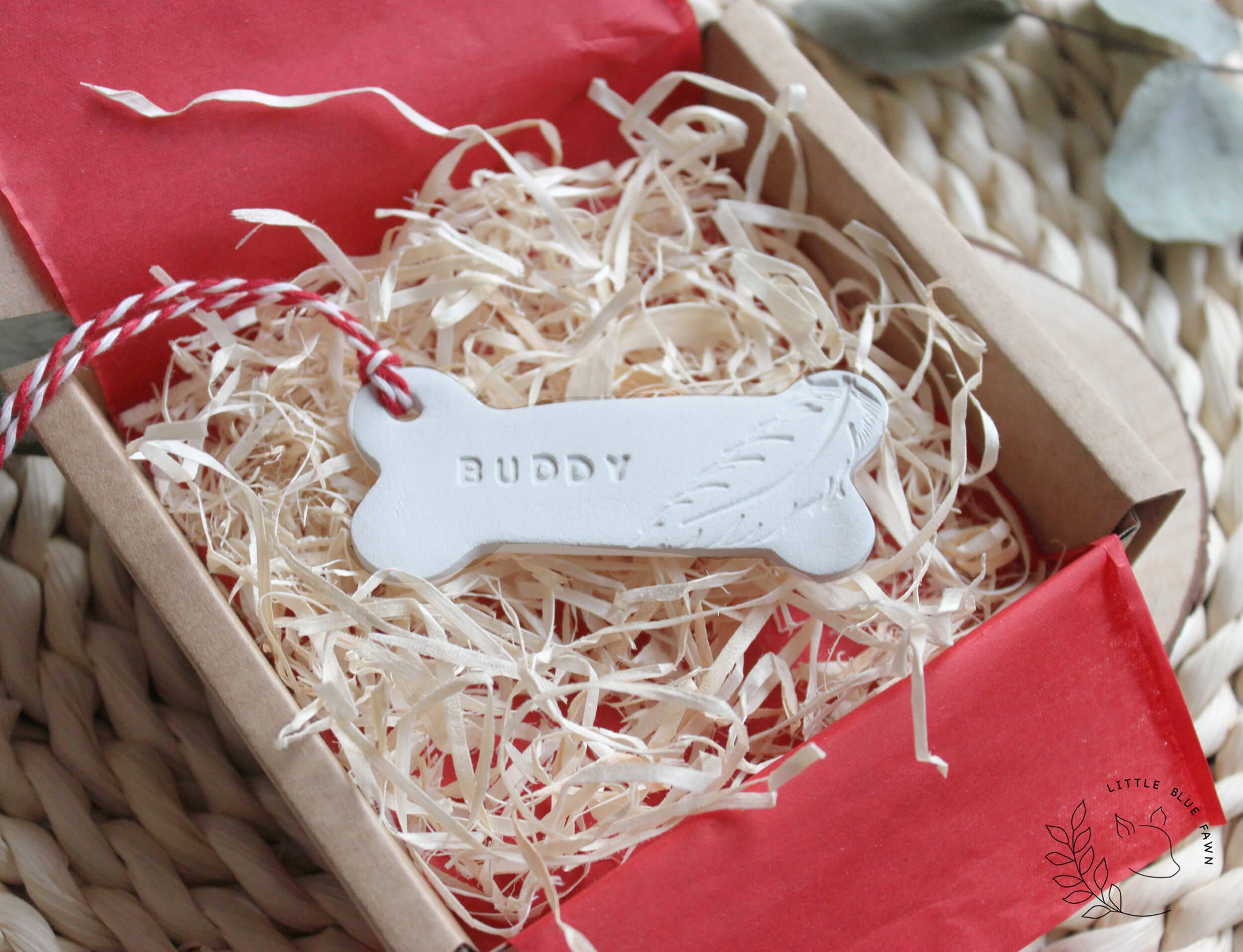 personalised_dog_memorial_christmas_ornament_keepsake_bone_with_feather_christmas_tree_bauble