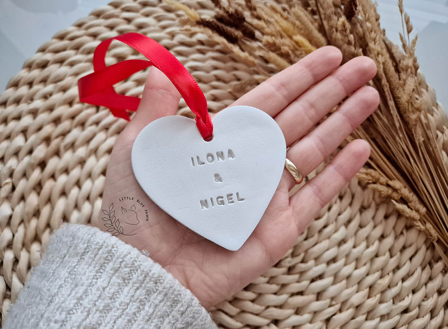 Personalised heart ornament keepsake with couple's names - Image 2