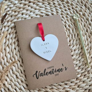 Personalised Valentines Day Card with a heart keepsake gift with couples names
