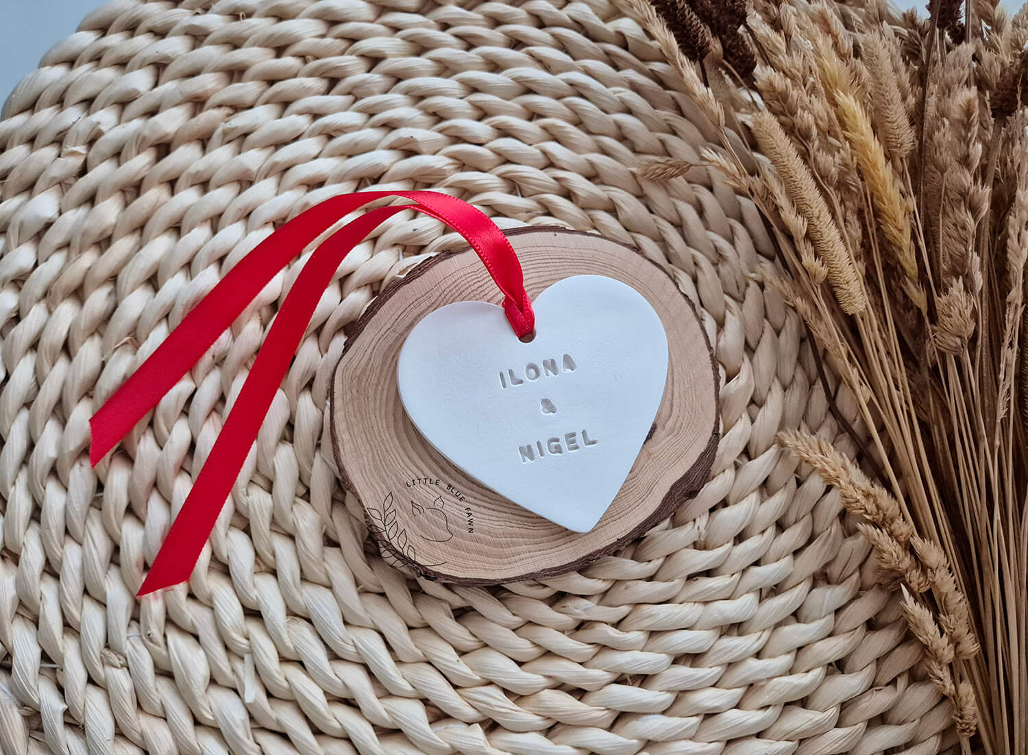 Romantic gift for Valentine's Day, anniversary, wedding, Handmade hanging heart ornament keepsake, personalised with couple's names with red ribbon