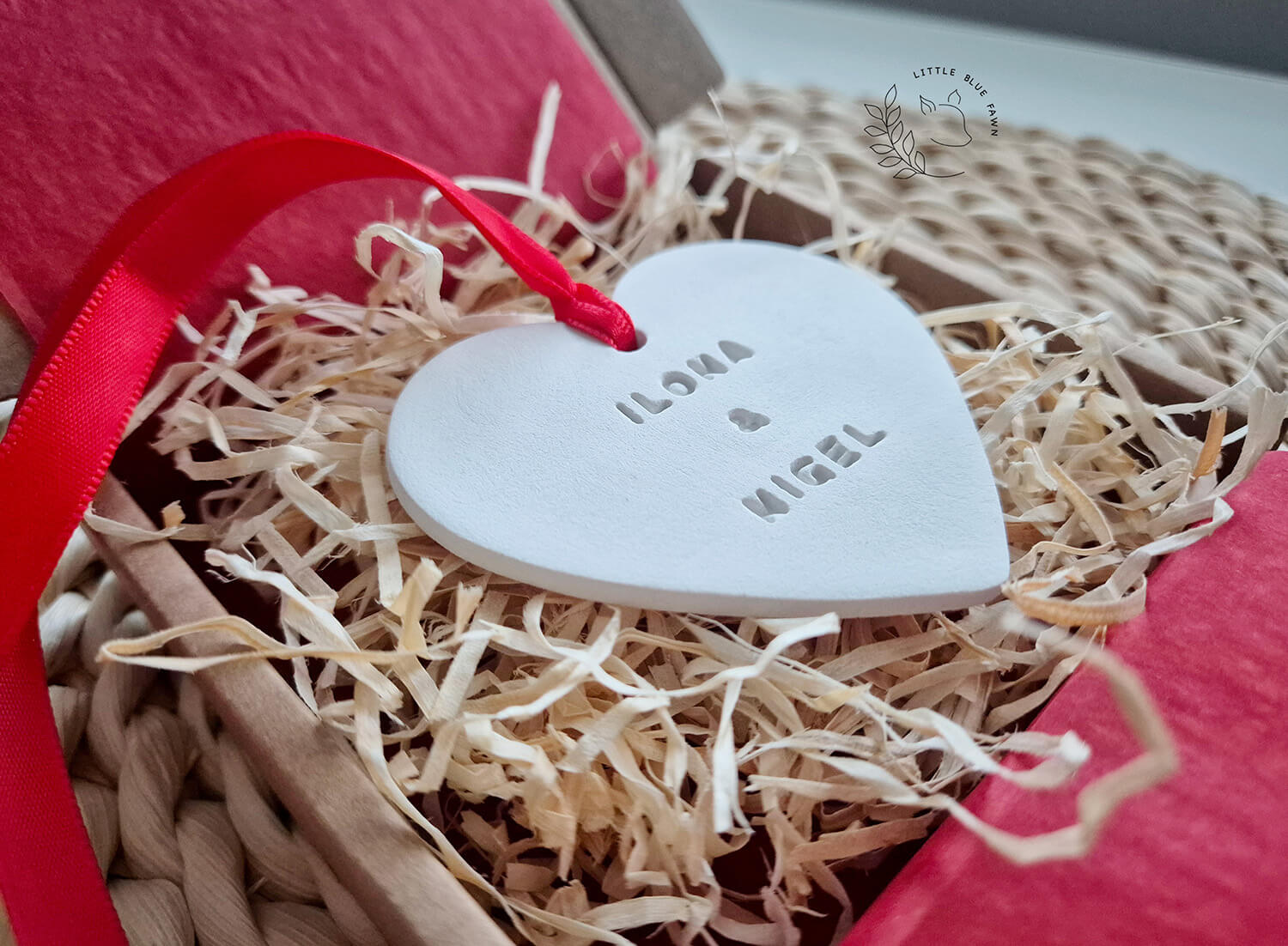 Romantic gift for Valentine's Day, anniversary, wedding, Handmade hanging heart ornament keepsake, personalised with couple's names